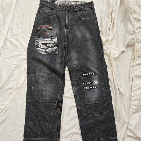 Vintage Pepe Jeans London Jeans Size 36x33 Gray Denim Camo Pocket Y2K Baggy Fit - Picture 4 of 14